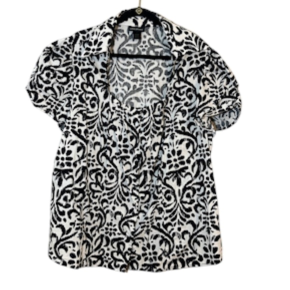 Lane Bryant Top Women 26 Black Floral Neutral Minimalist Boho Western Retro 80s - Picture 1 of 12